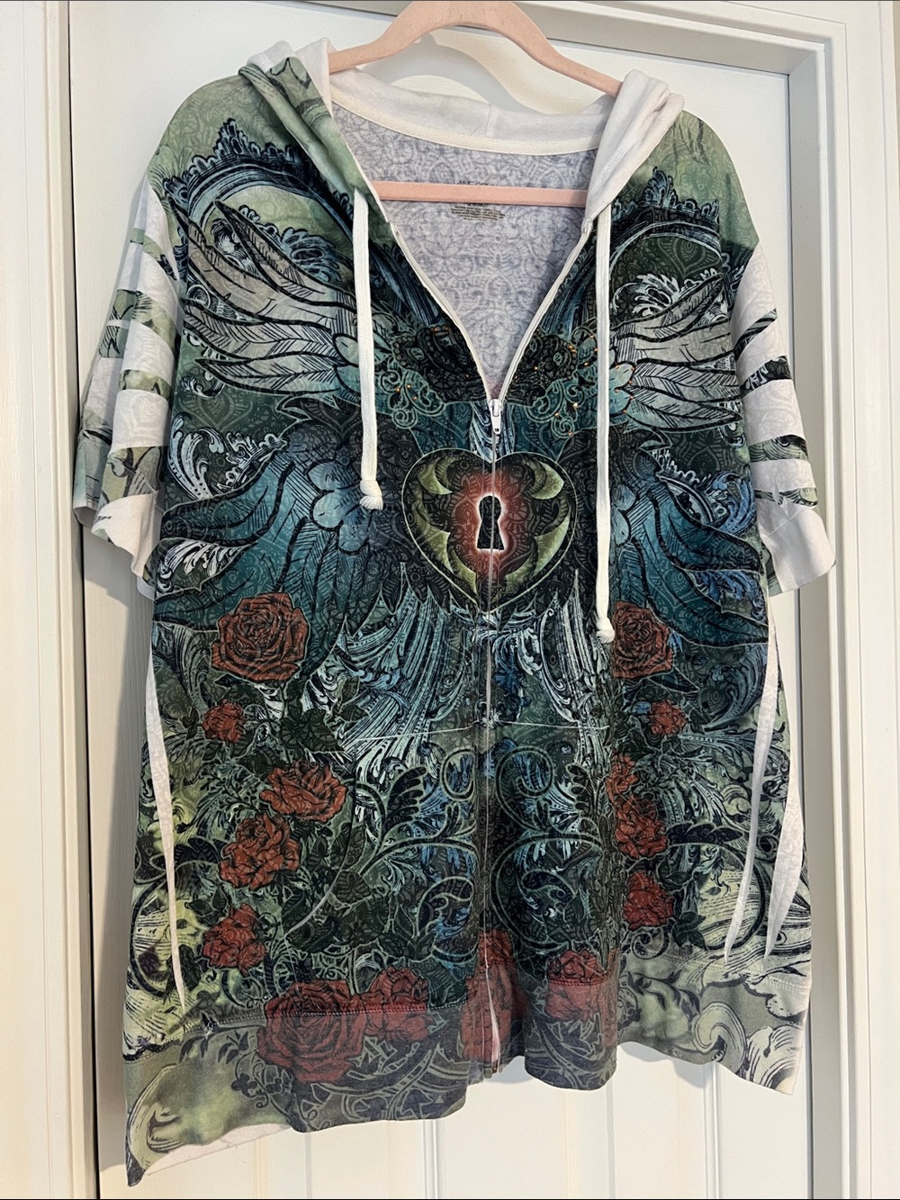 Lane Bryant Graphic Floral Zip Hoodie Short Sleeve Hoodie